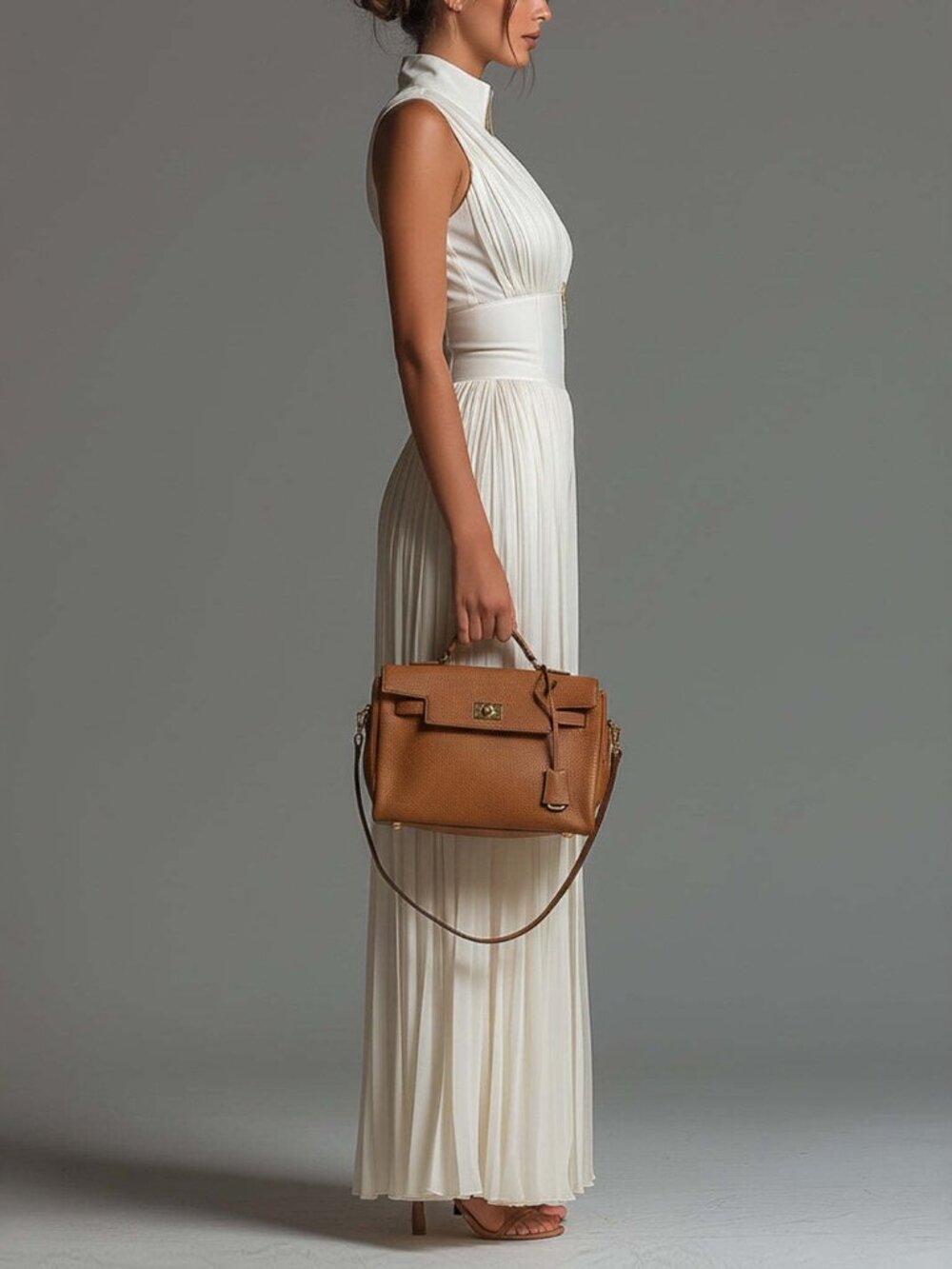 Women's White Pleated Halter Wide-Leg Jumpsuit - Picture 2 of 5